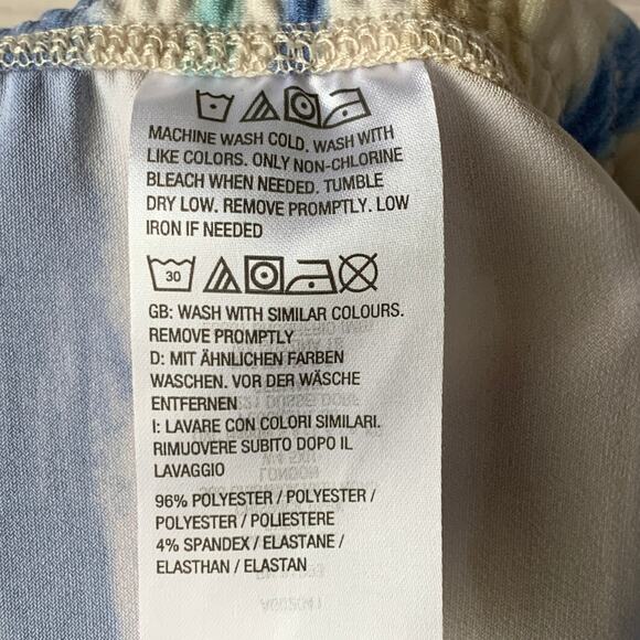 Susan Graver Blue Beige Striped Crop Wide Leg Pants or Capris Pockets Size M - Picture 9 of 12